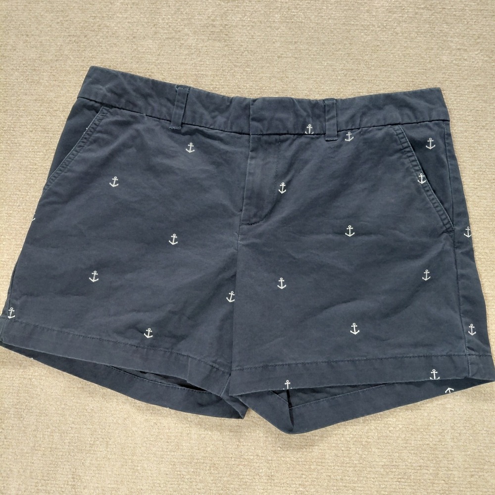 Tommy Hilfiger Shorts Womens 10 Blue White Anchor AOP Chino Casual Nautical 4.5"